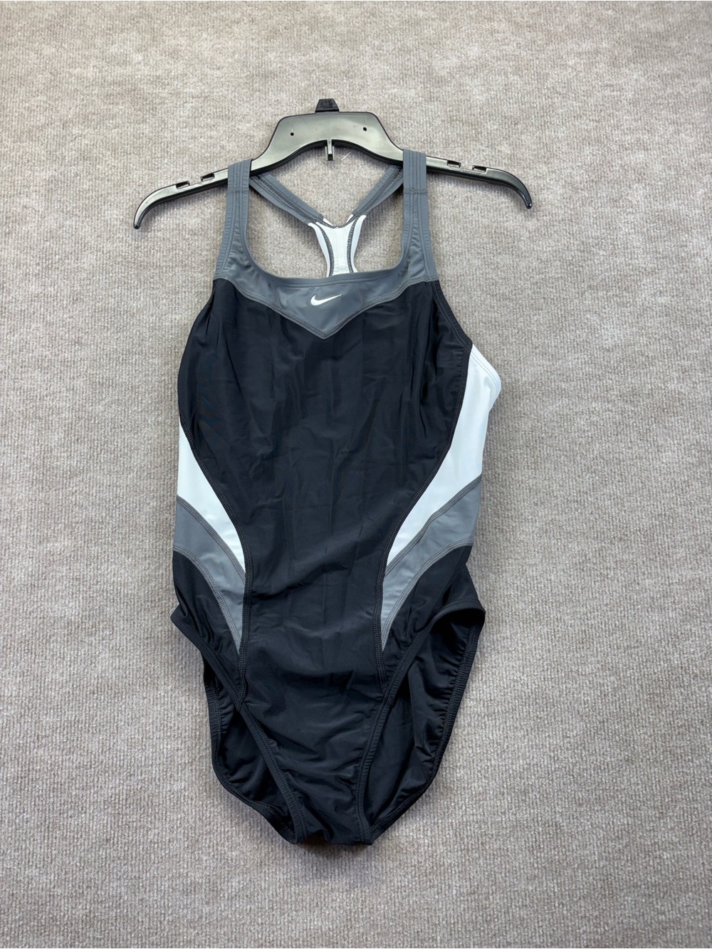 NIKE Swimsuit Bathing Suit One-Piece ~  Black Gray White ~ Size 12